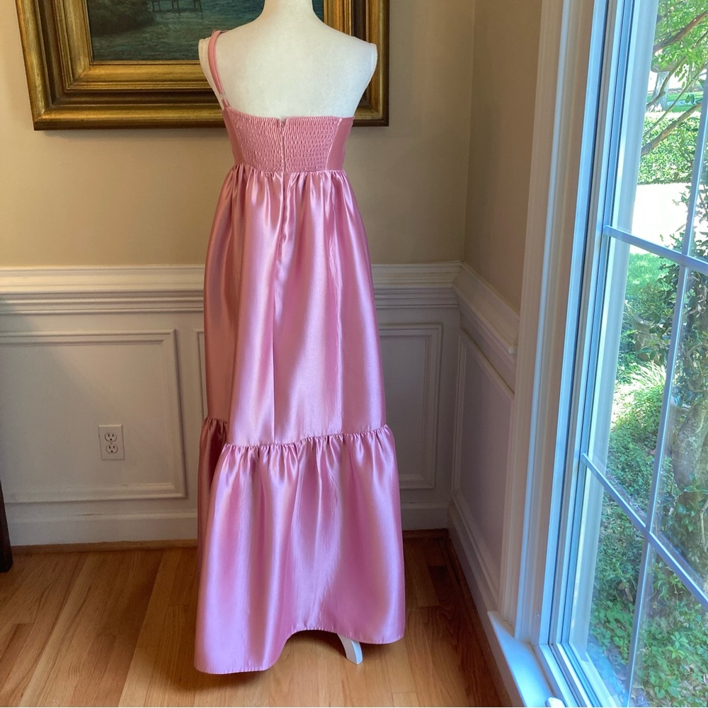 PETAL & PUP Betina Dusty Rose Pink Satin One Shoulder Bow Maxi Dress - Picture 8 of 16